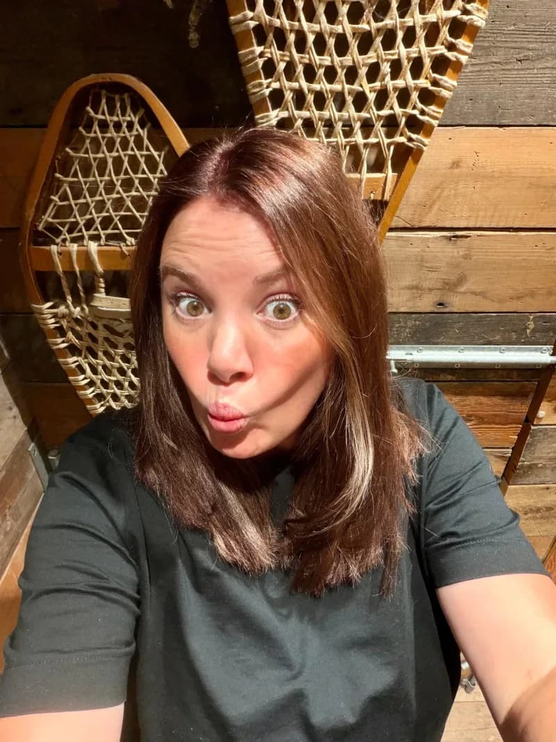 Rebecca makes a funny face at the camera
